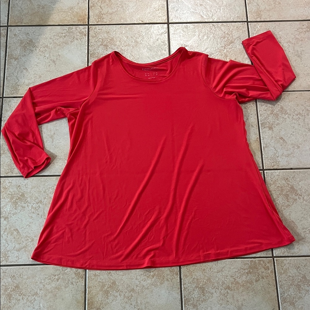 Susan Graver‎ Essentials Poppy Red Long Sleeve Tunic 
 Top, Sz 2X